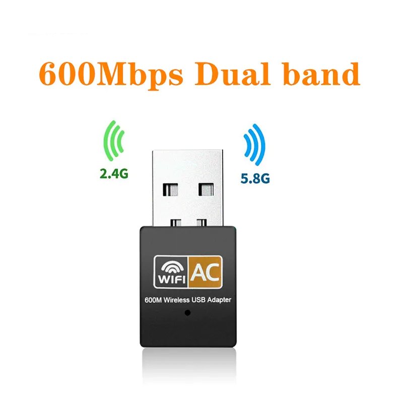 NEW External 5.8G/2.4G WiFi USB Adapter 600Mbps USB, WinXP-11, macOS, Linux
