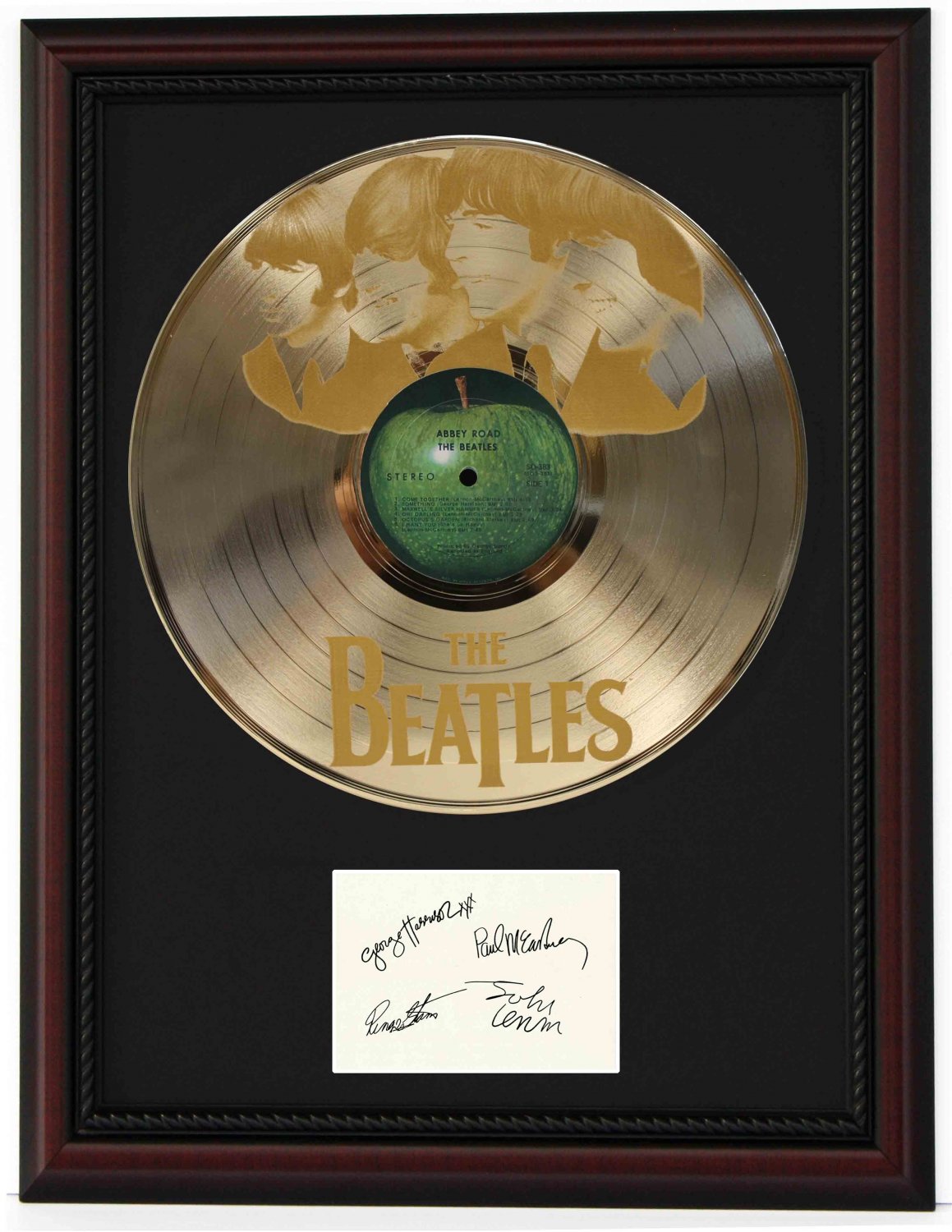 BEATLES "Abbey Road" Cherry Wood Gold LP Record Framed Etched Signature Display