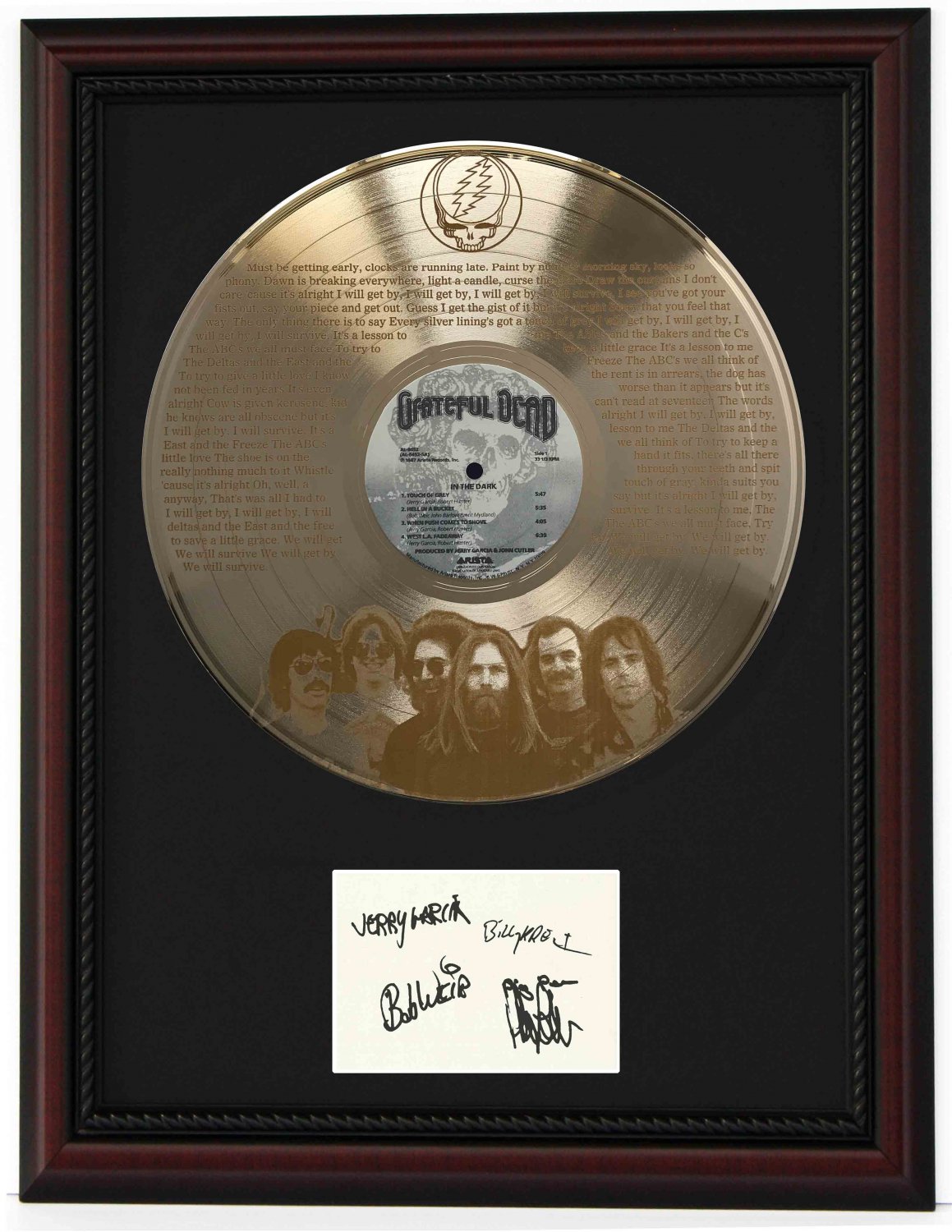 GRATEFUL DEAD "Touch of Grey"  Cherry Wood Gold LP Record Framed Etched Signature Display