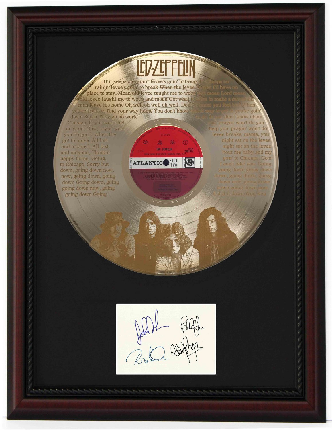 LED ZEPPELIN "When the Levee Breaks" Cherry Wood Gold LP Record Framed Etched Signature Display