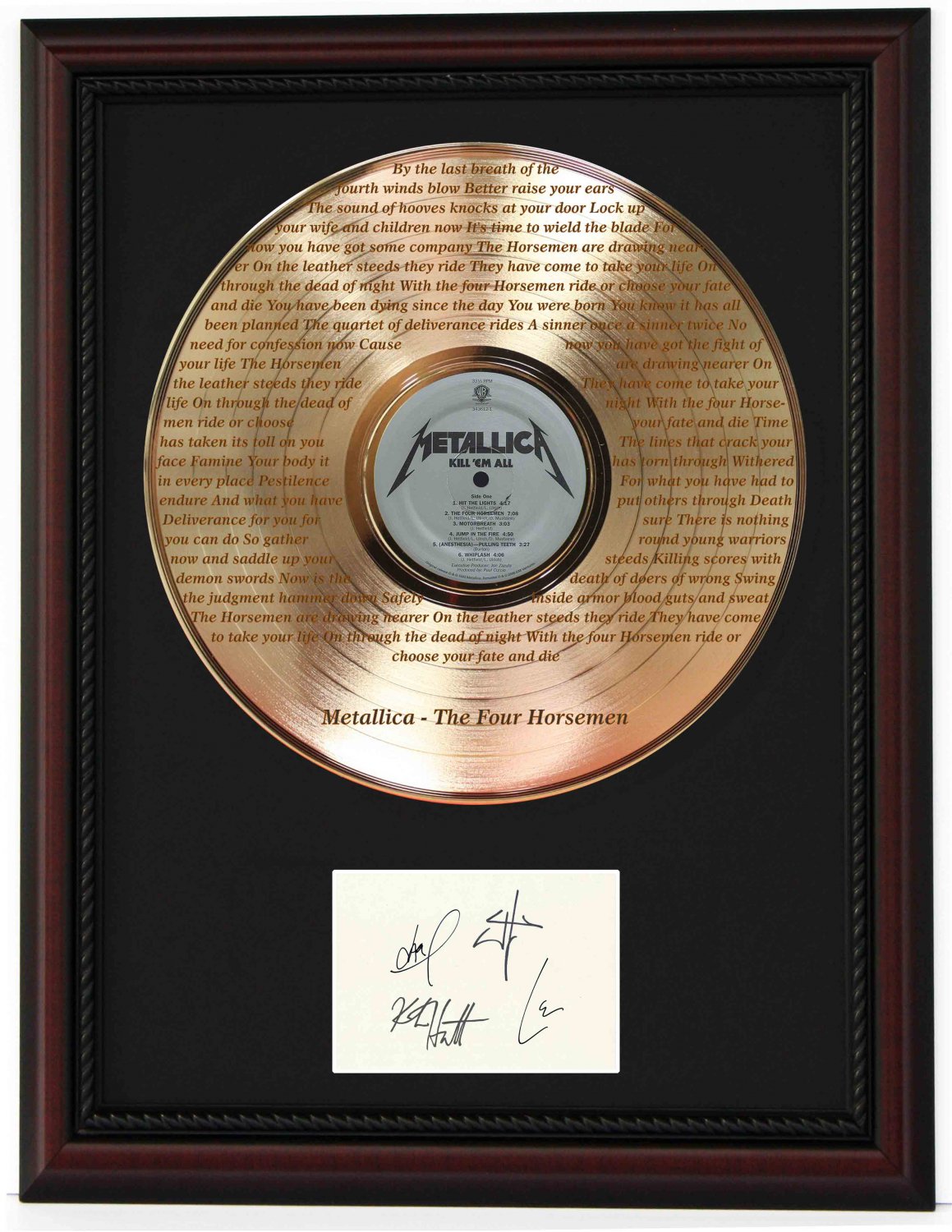 METALLICA "The Four Horsemen" Cherry Wood Gold LP Record Framed Etched Signature Display