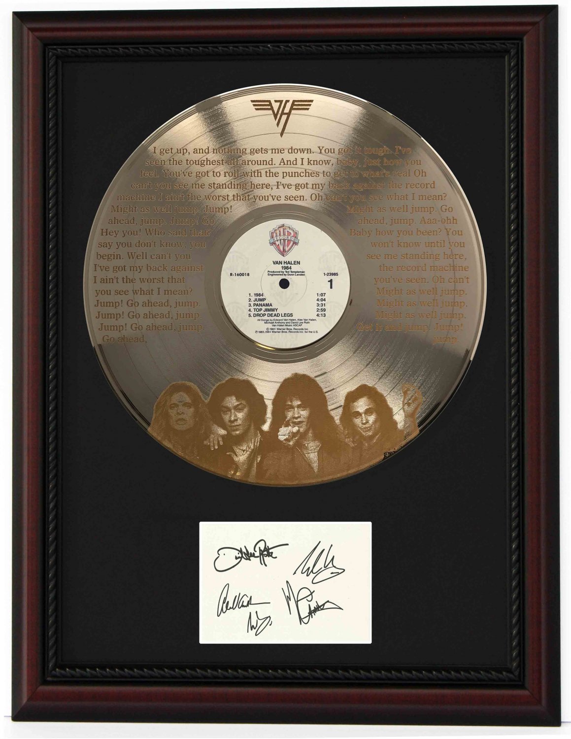 VAN HALEN "Jump" Cherry Wood Gold LP Record Framed Etched Signature Display