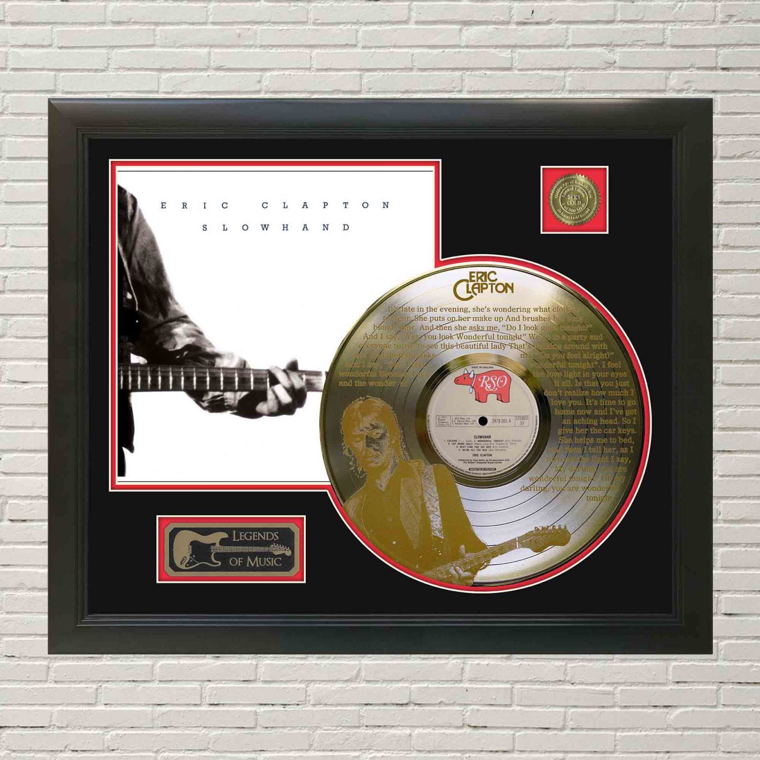 ERIC CLAPTON "Wonderful Tonight" Laser Etched Limited Edition LP Record Framed Display