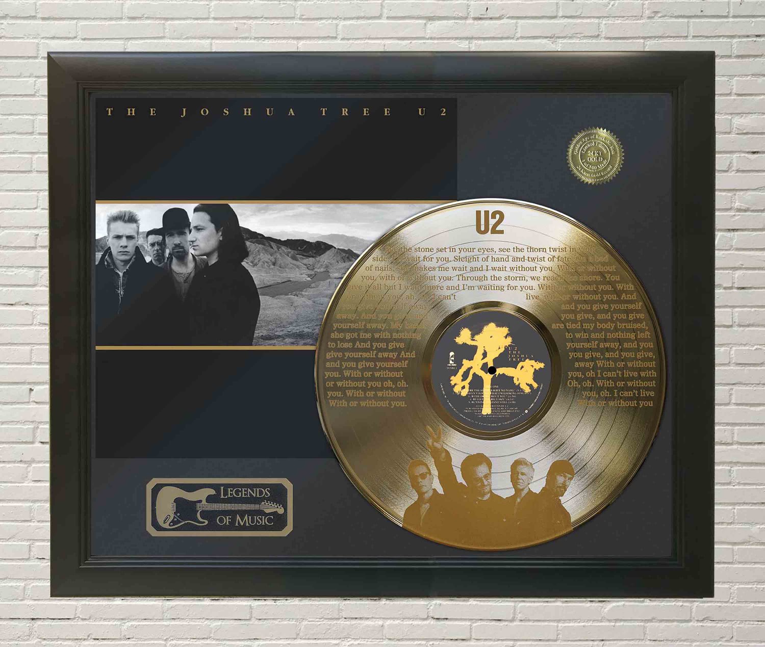 U2  "With or Without you" Framed Legends Of Music Etched LP Record Display