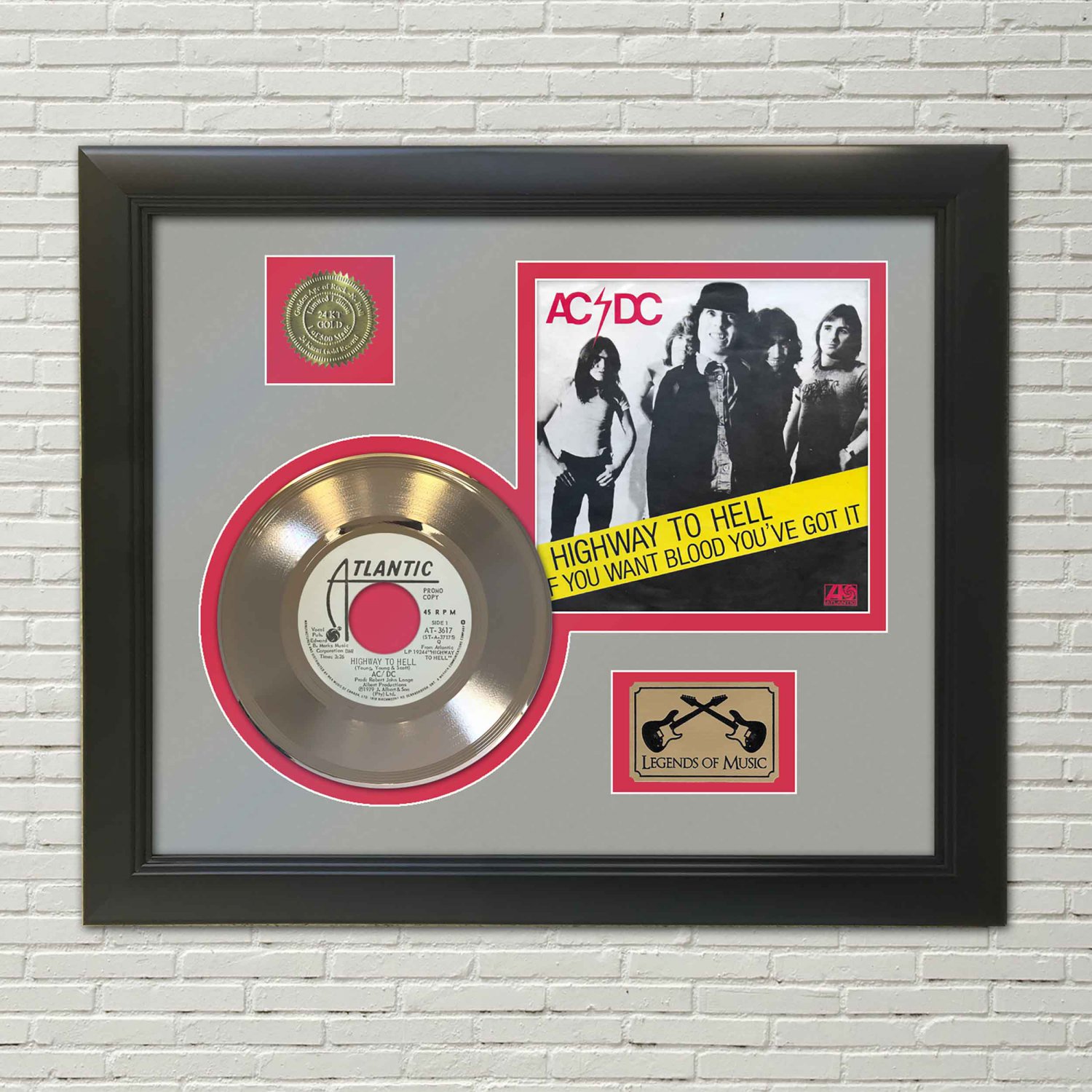 AC/DC "Highway to Hell" Framed Picture Sleeve Gold 45 Record Display