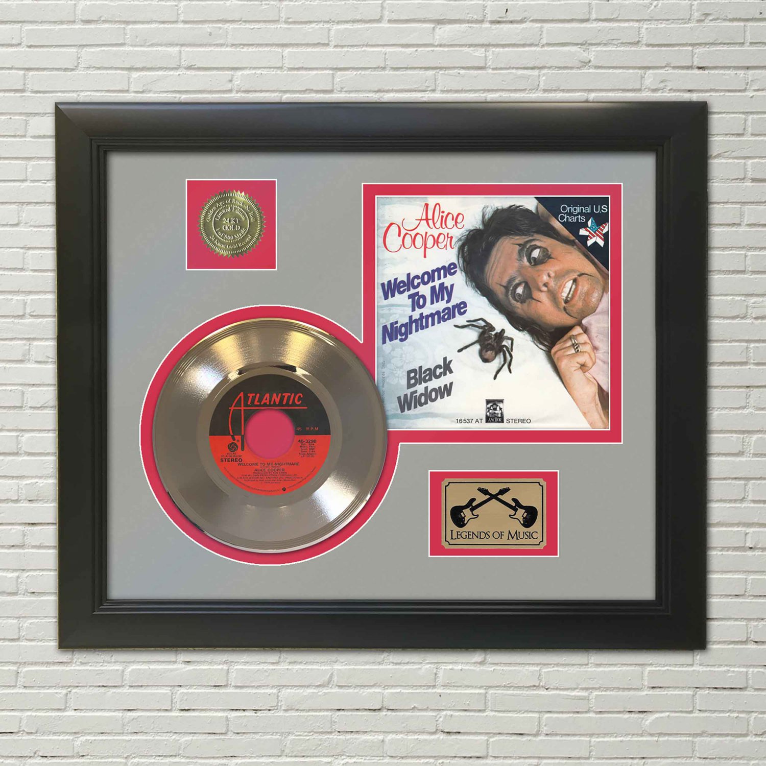 ALICE COOPER "Welcome to My Nightmare" Framed Picture Sleeve Gold 45 Record Display