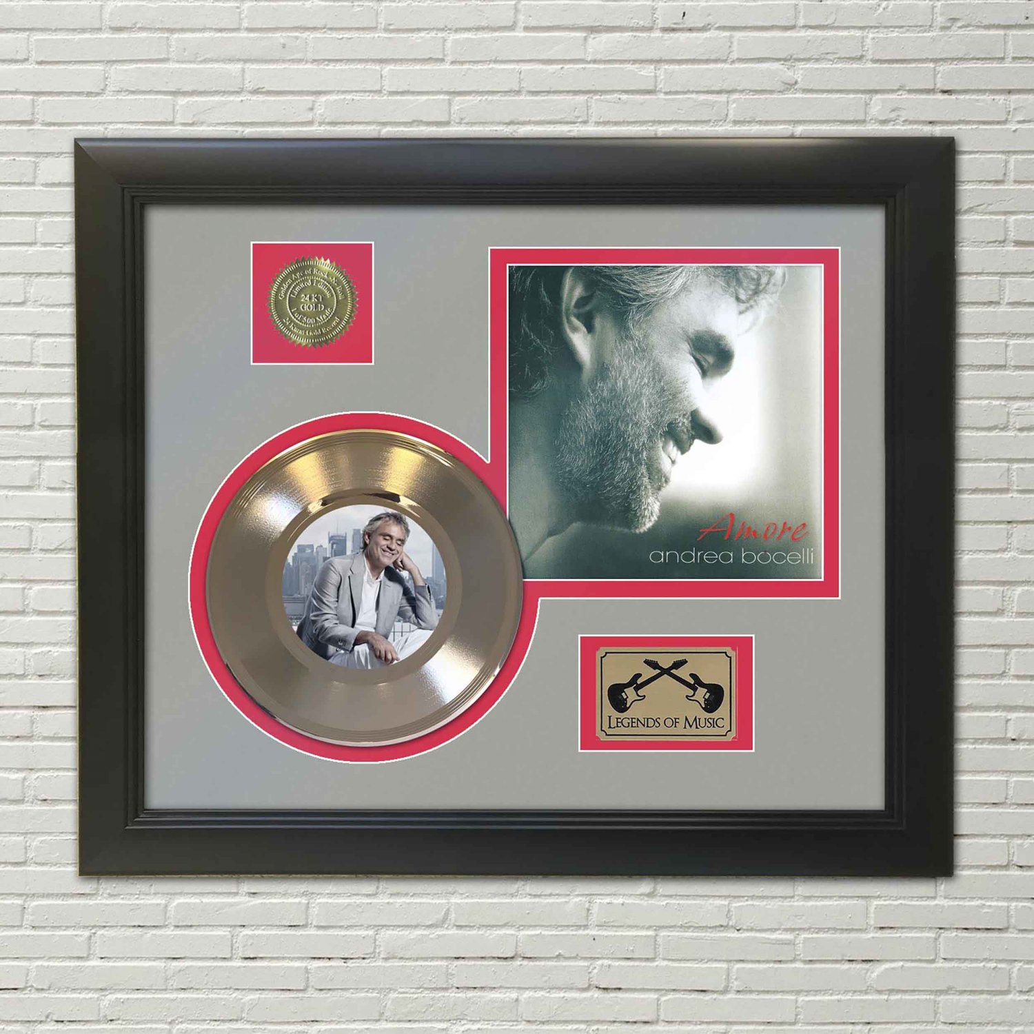 ANDREA BOCELLI "Amore" Framed Picture Sleeve Gold 45 Record Display
