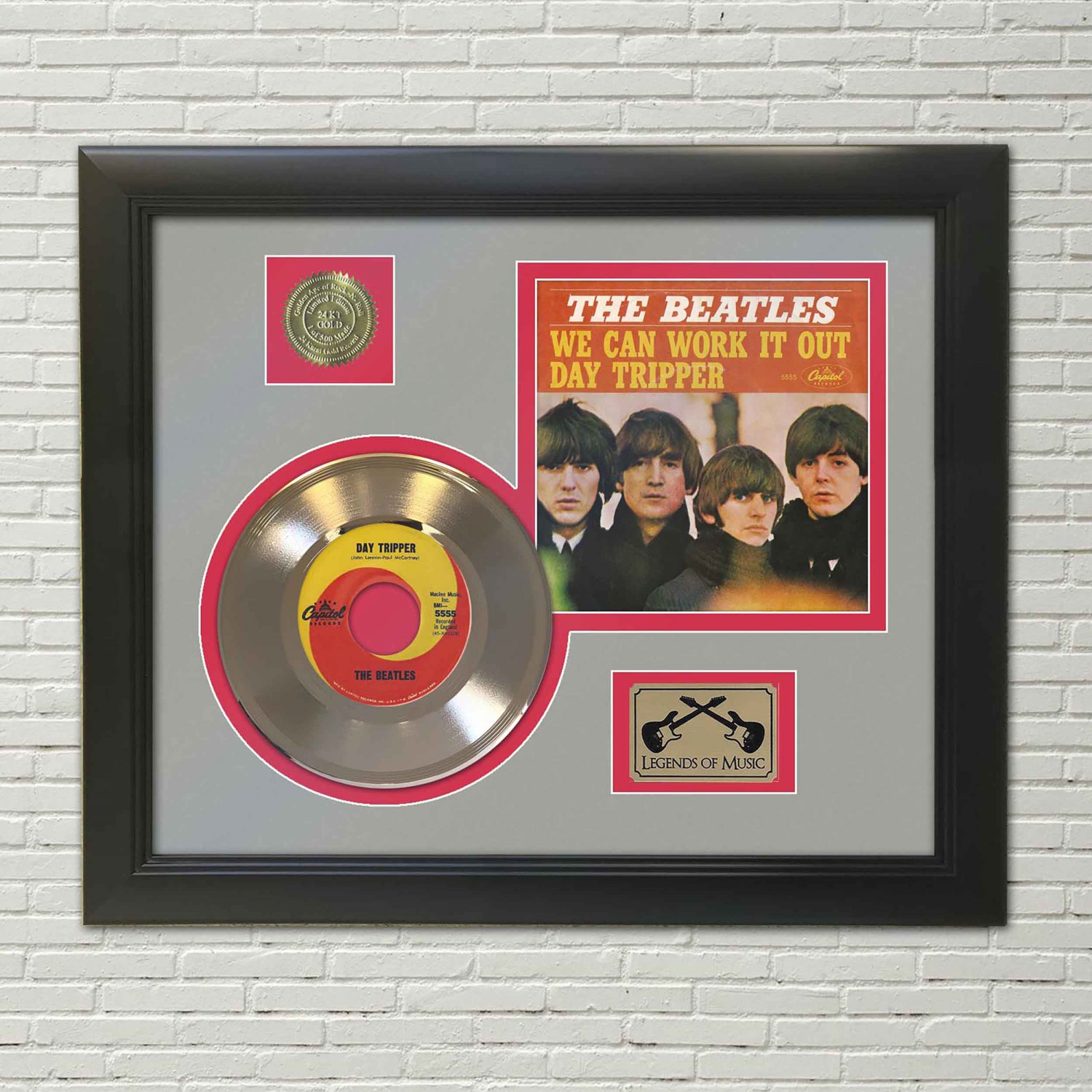 THE BEATLES "Day Tripper" Framed Picture Sleeve Gold 45 Record Display