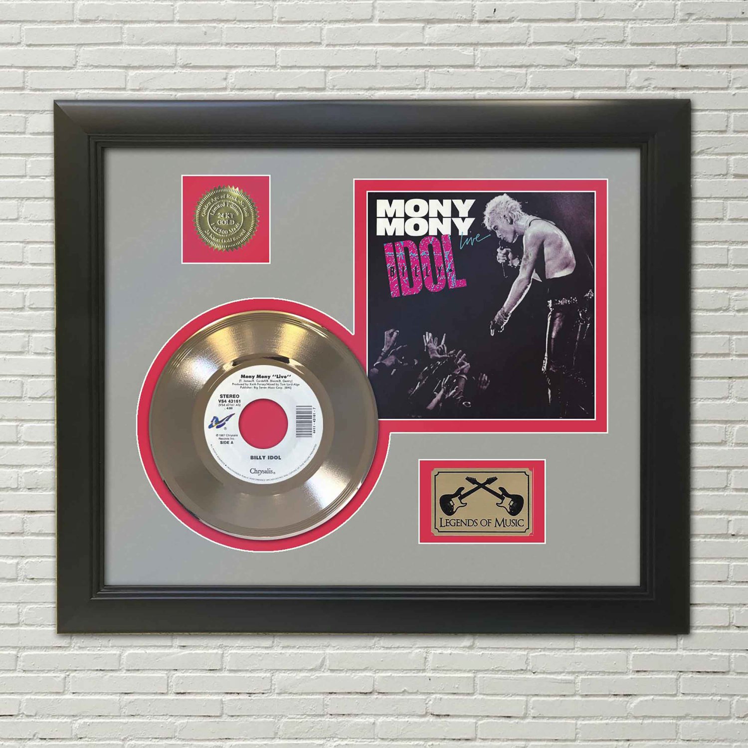 BILLY IDOL "Mony Mony" Framed Picture Sleeve Gold 45 Record Display