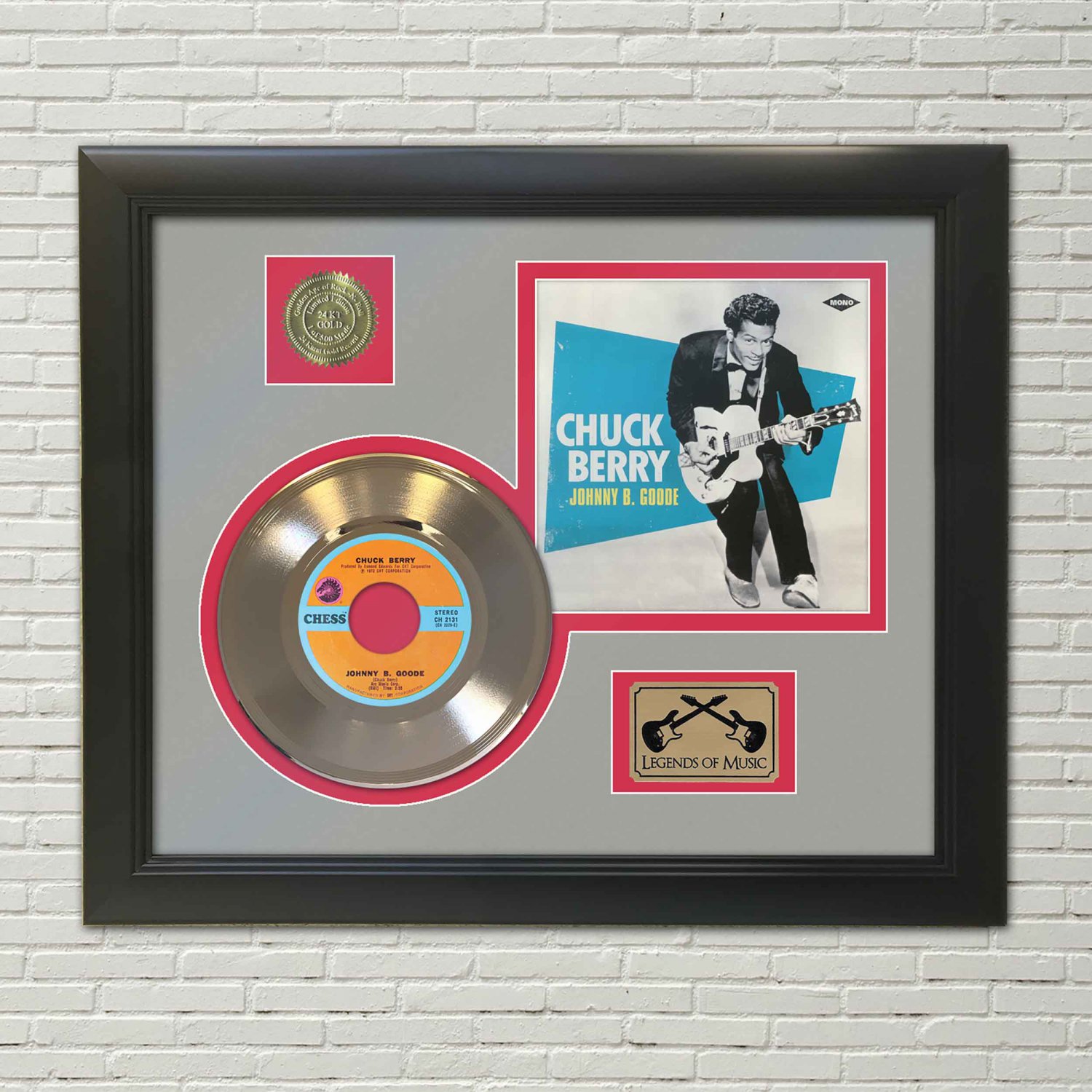 CHUCK BERRY "Johnny B. Goode" Framed Picture Sleeve Gold 45 Record Display
