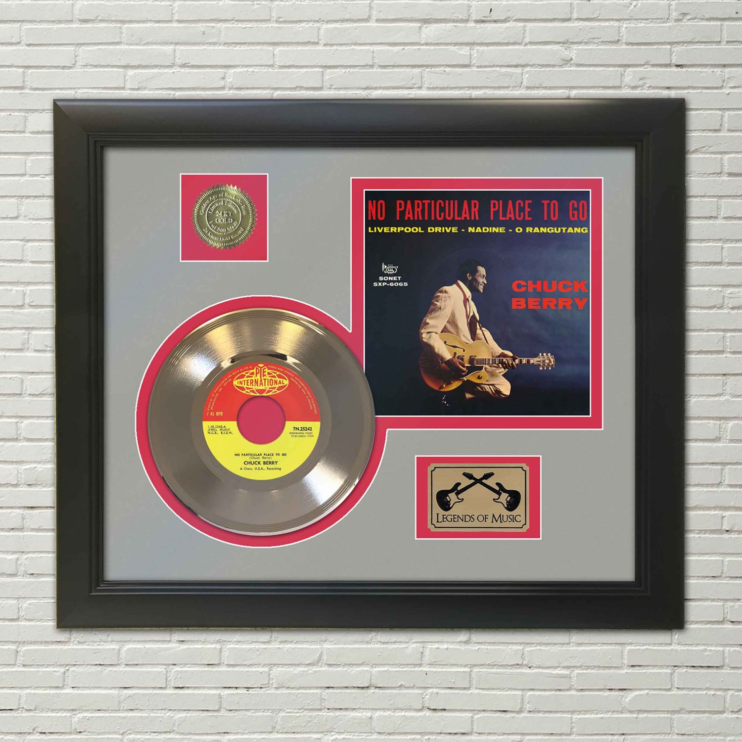 CHUCK BERRY "No Particular Place to Go" Framed Picture Sleeve Gold 45 Record Display