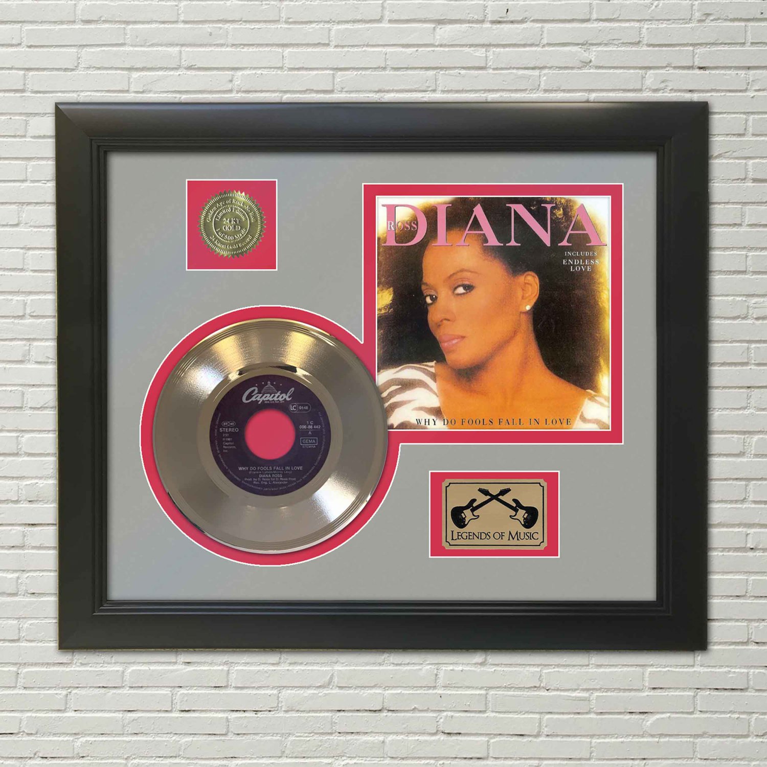 DIANA ROSS "Why Do Fools Fall in Love" Framed Picture Sleeve Gold 45 Record Display