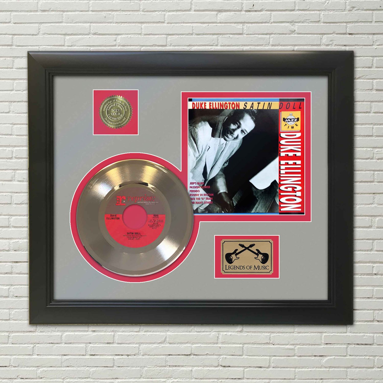 DUKE ELLINGTON "Satin Doll" Framed Picture Sleeve Gold 45 Record Display