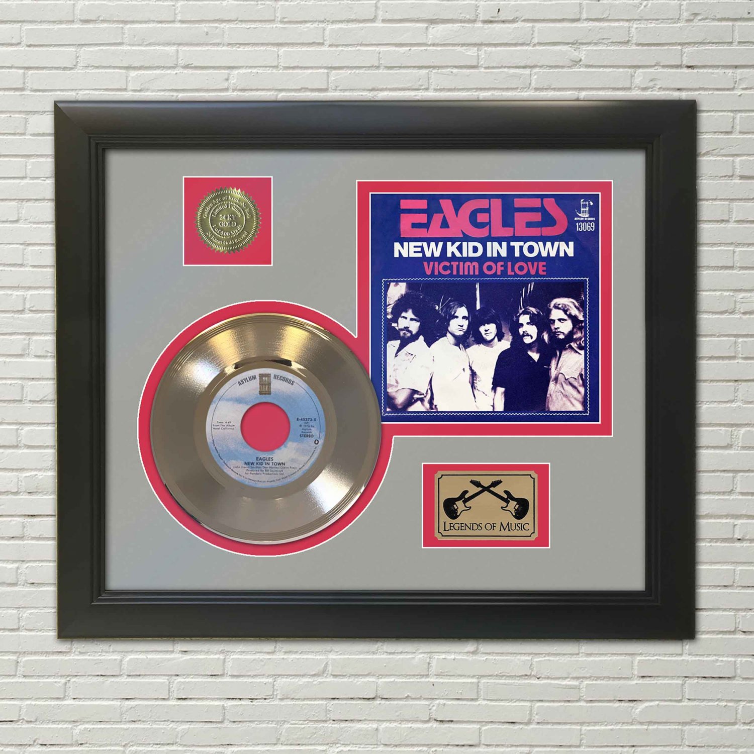 EAGLES "New Kid in Town" Framed Picture Sleeve Gold 45 Record Display