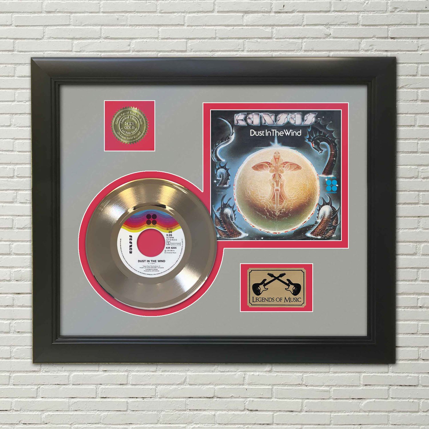 KANSAS "Dust in the Wind"  Framed Picture Sleeve Gold 45 Record Display