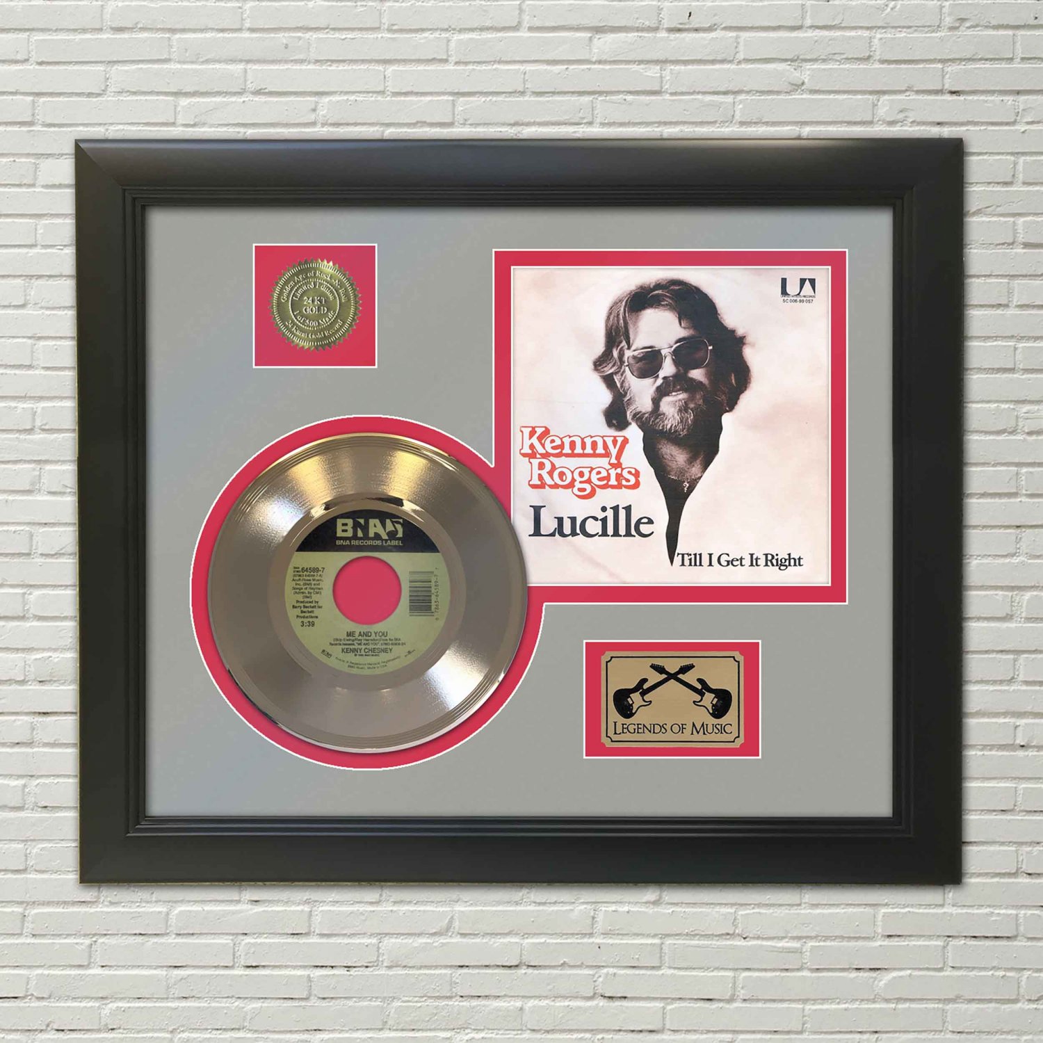 KENNY ROGERS "Lucille"  Framed Picture Sleeve Gold 45 Record Display