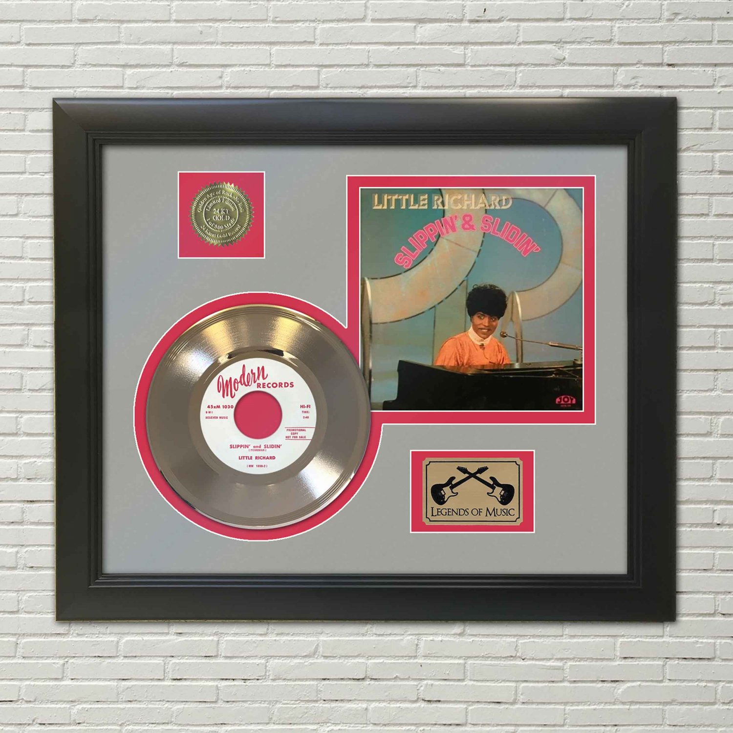 LITTLE RICHARD "Slippin' and Slidin'"  Framed Picture Sleeve Gold 45 Record Display
