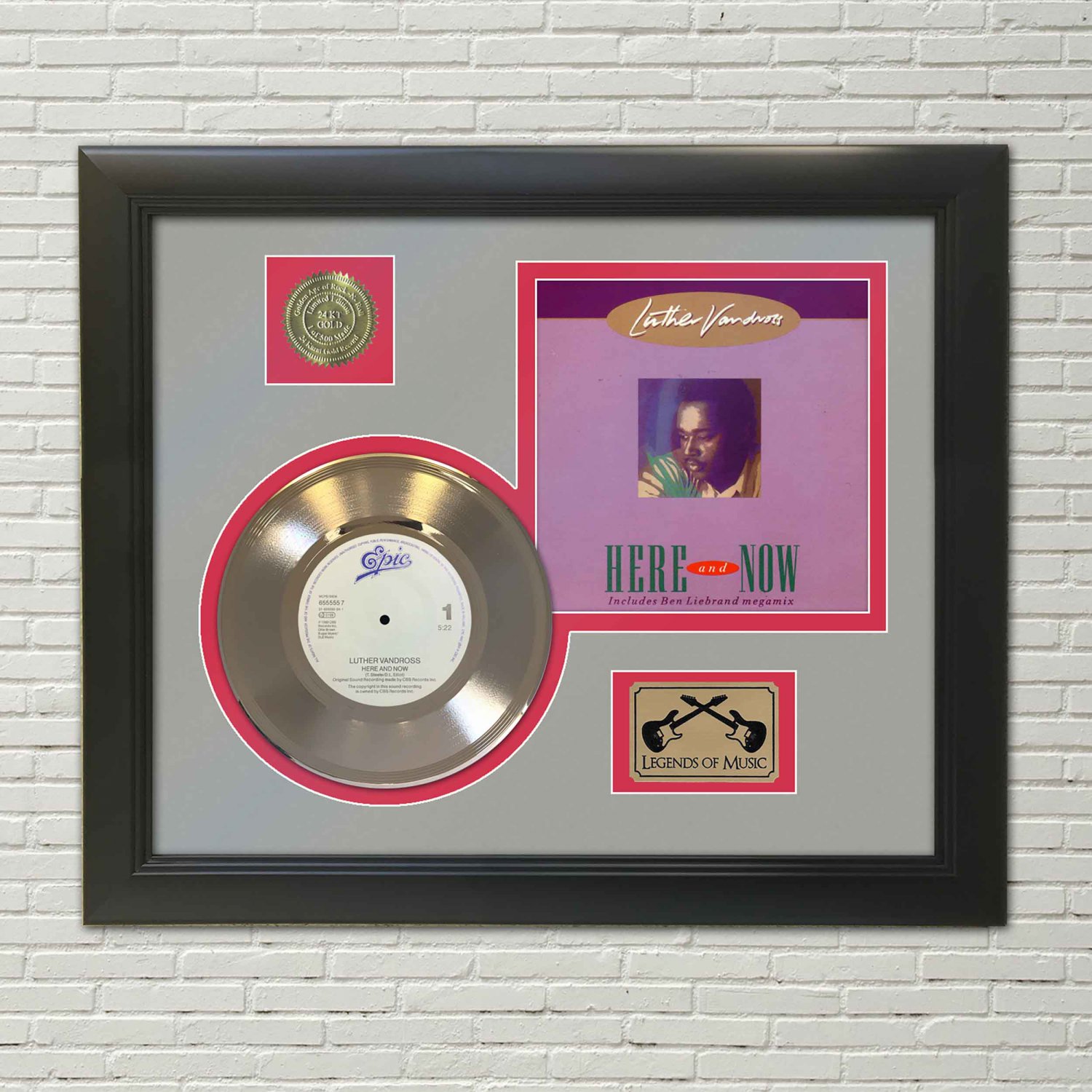 LUTHER VANDROSS "Never Too Much"  Framed Picture Sleeve Gold 45 Record Display