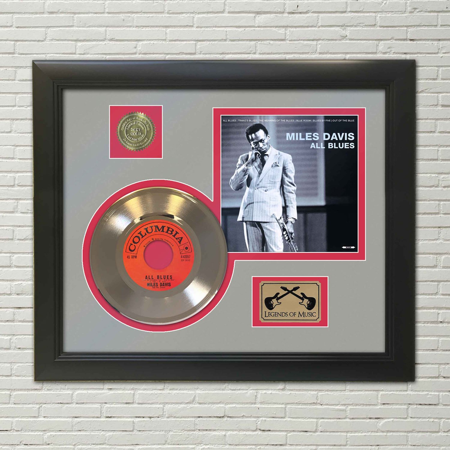 MILES DAVIS "All Blues" Framed Picture Sleeve Gold 45 Record Display
