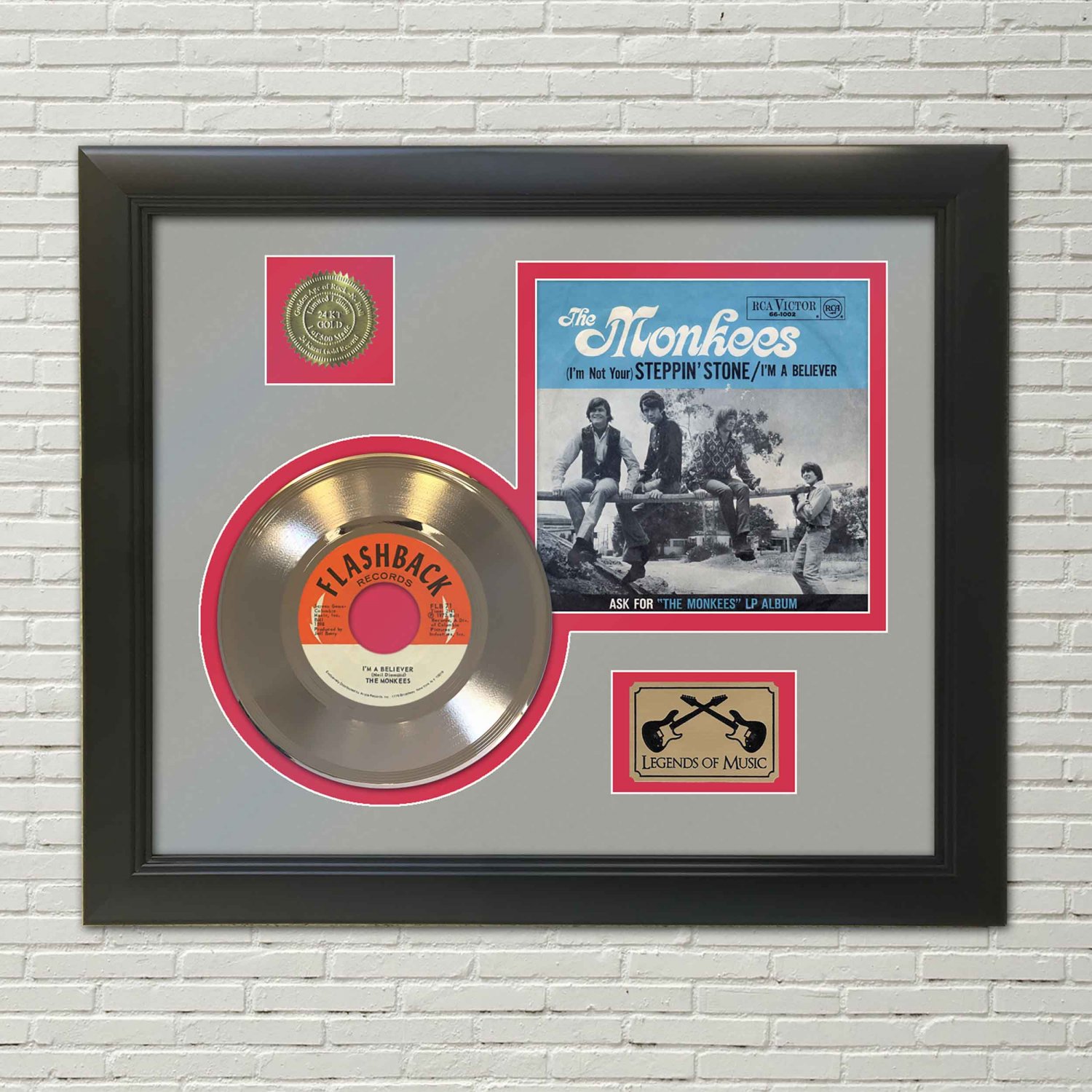 MONKEES "Iâ��m a Believer"  Framed Picture Sleeve Gold 45 Record Display