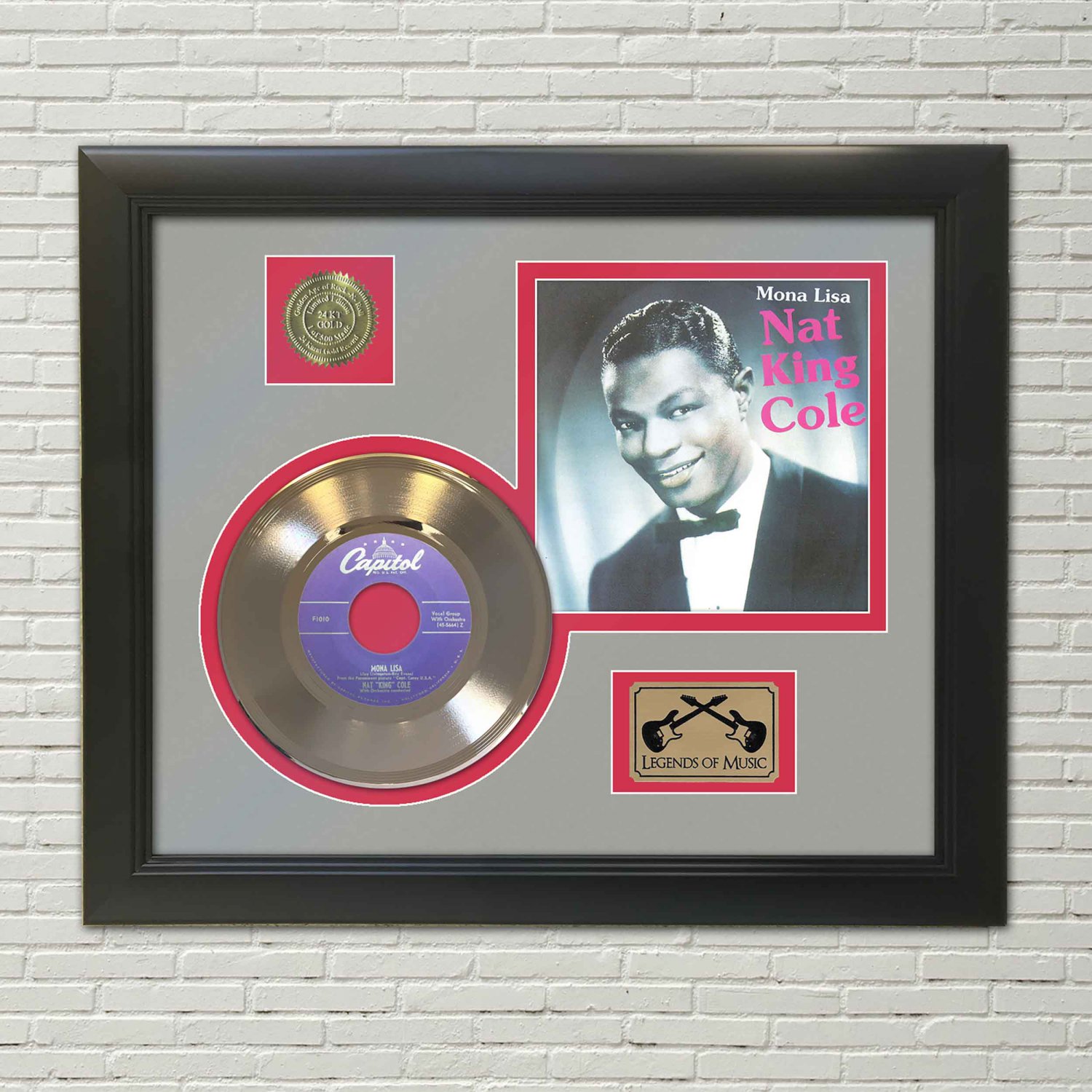 NAT KING COLE "Mona Lisa"  Framed Picture Sleeve Gold 45 Record Display