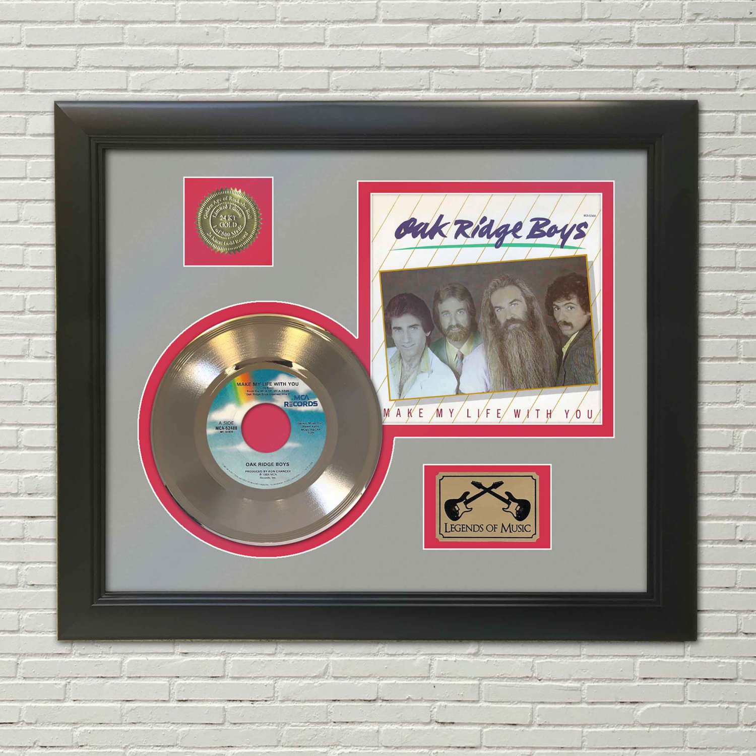 OAK RIDGE BOYS  "Make My Life With You"  Framed Picture Sleeve Gold 45 Record Display