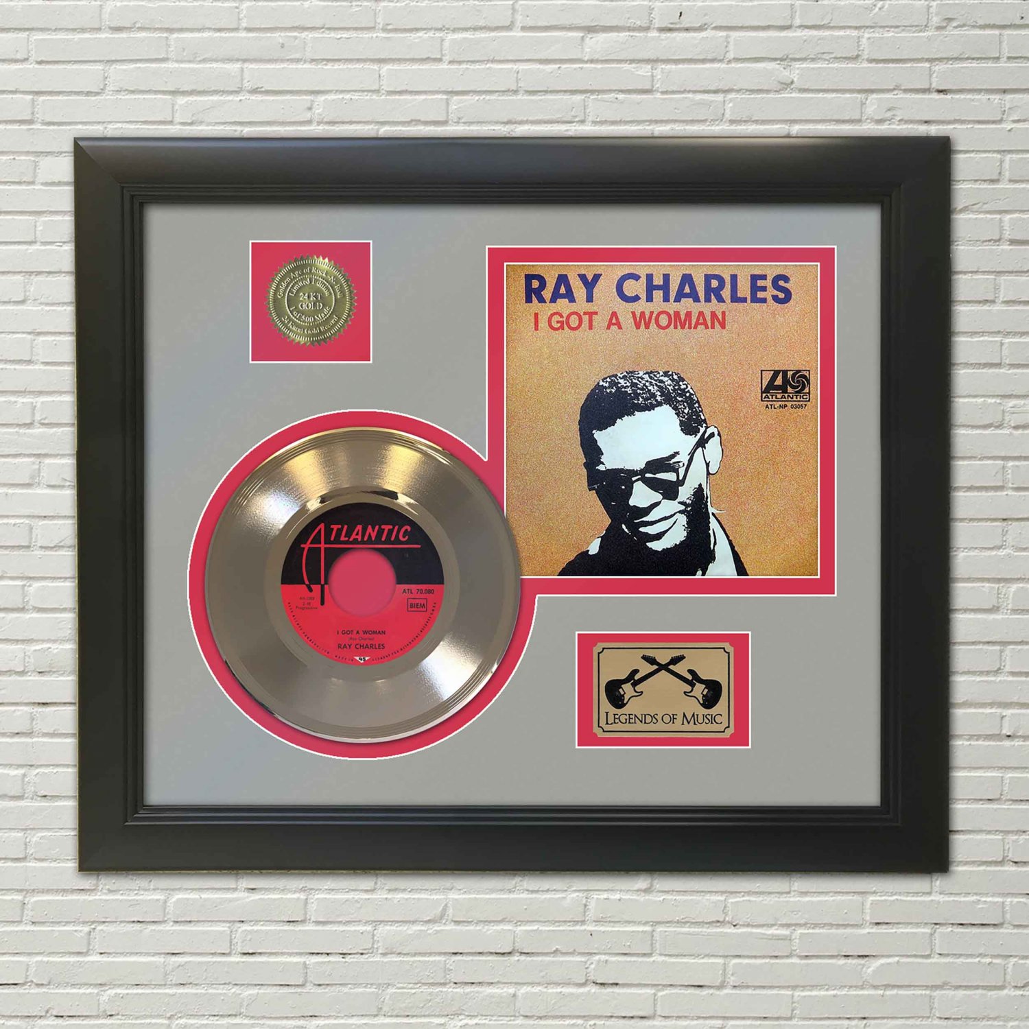 RAY CHARLES "I Got a Woman"  Framed Picture Sleeve Gold 45 Record Display
