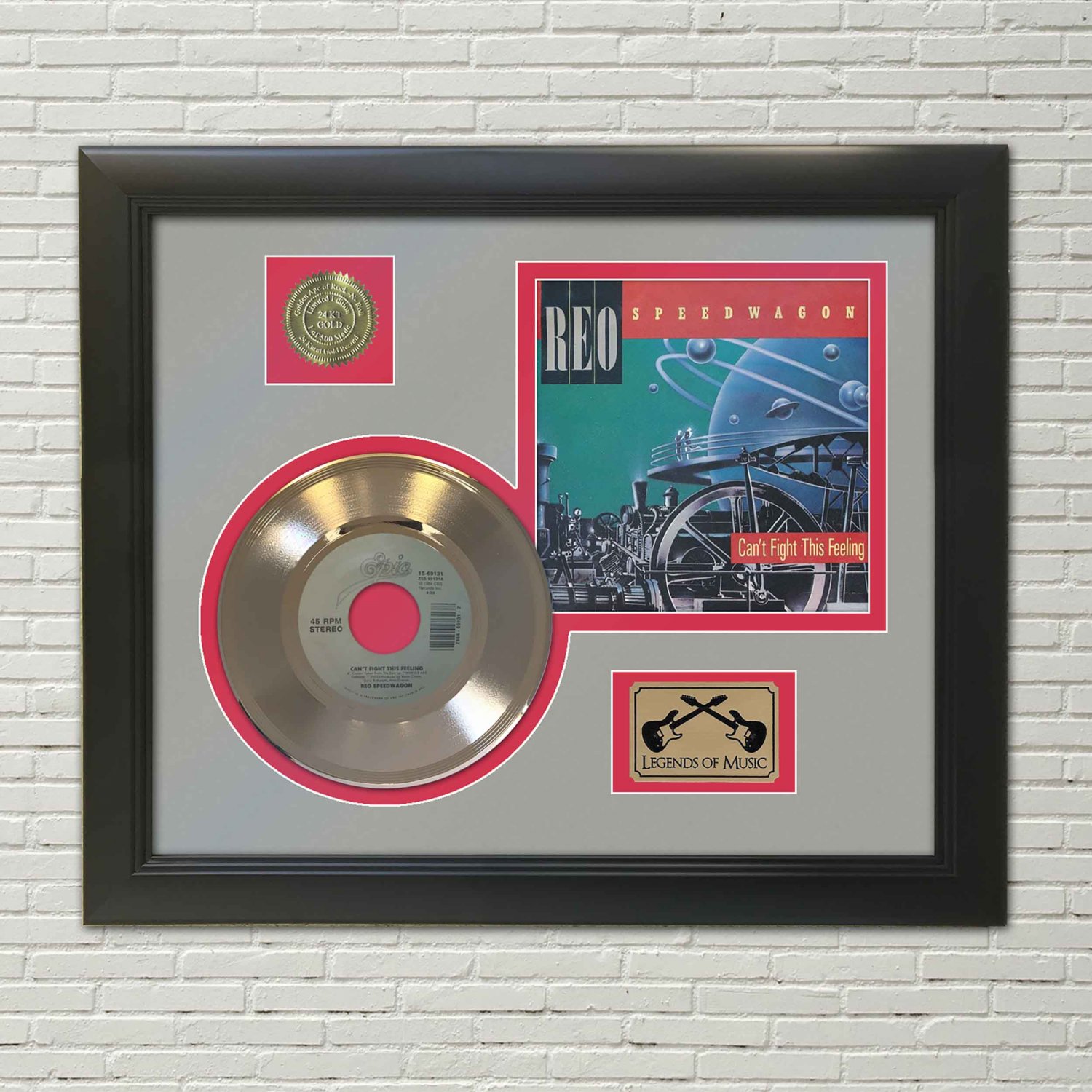 REO SPEEDWAGON "Can&acirc;��t Fight This Feeling"  Framed Picture Sleeve Gold 45 Record Display