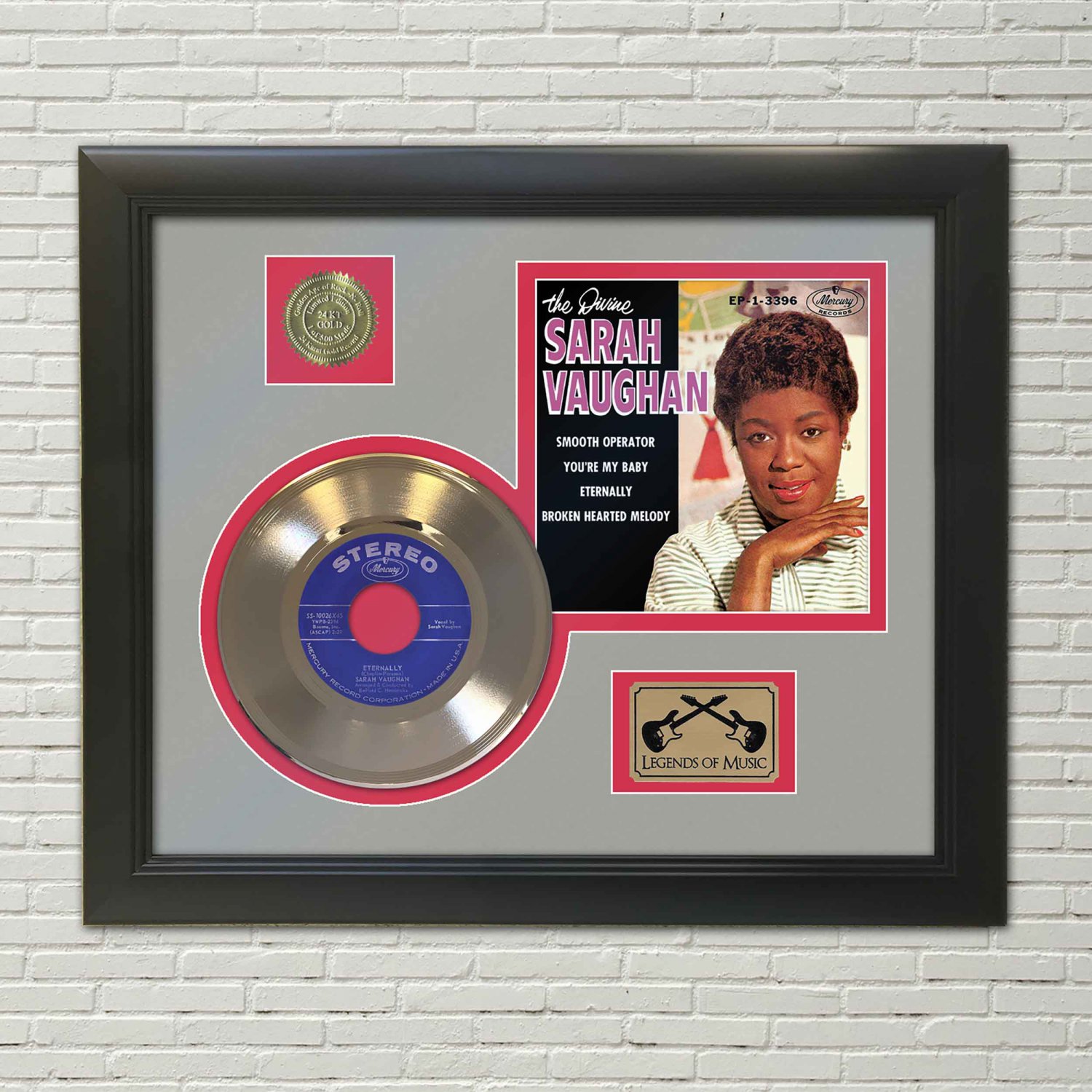 SARAH VAUGHAN "Eternally"  Framed Picture Sleeve Gold 45 Record Display