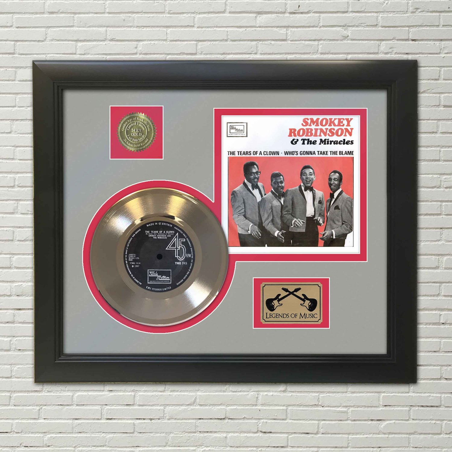 SMOKEY ROBINSON "The Tears Of A Clown" Framed Picture Sleeve Gold 45 Record Display