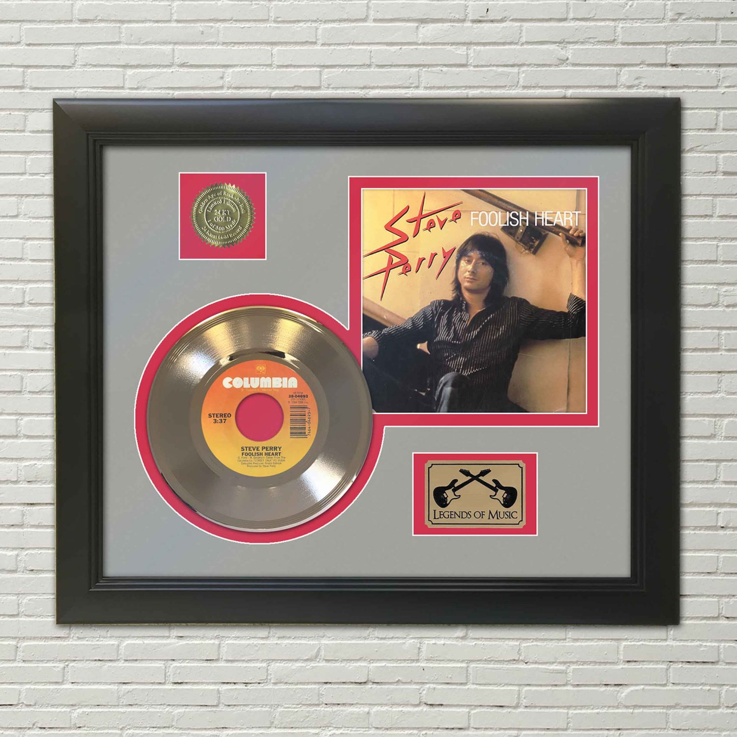 STEVE PERRY "Foolish Heart"  Framed Picture Sleeve Gold 45 Record Display