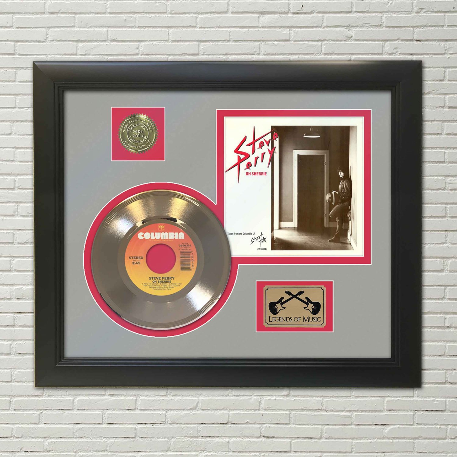 STEVE PERRY "Oh Sherrie" Framed Picture Sleeve Gold 45 Record Display