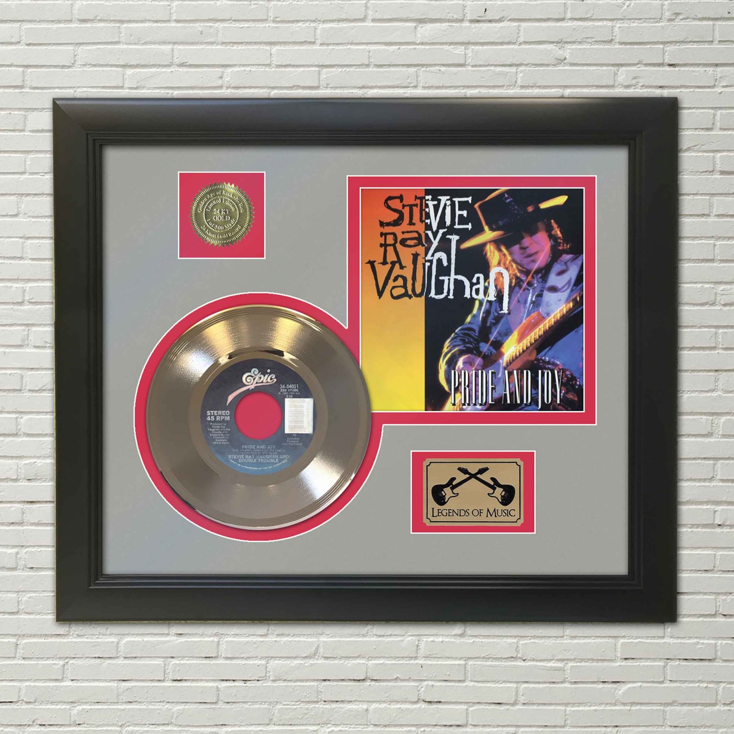 STEVIE RAY VAUGHAN "Pride and Joy" Framed Picture Sleeve Gold 45 Record Display