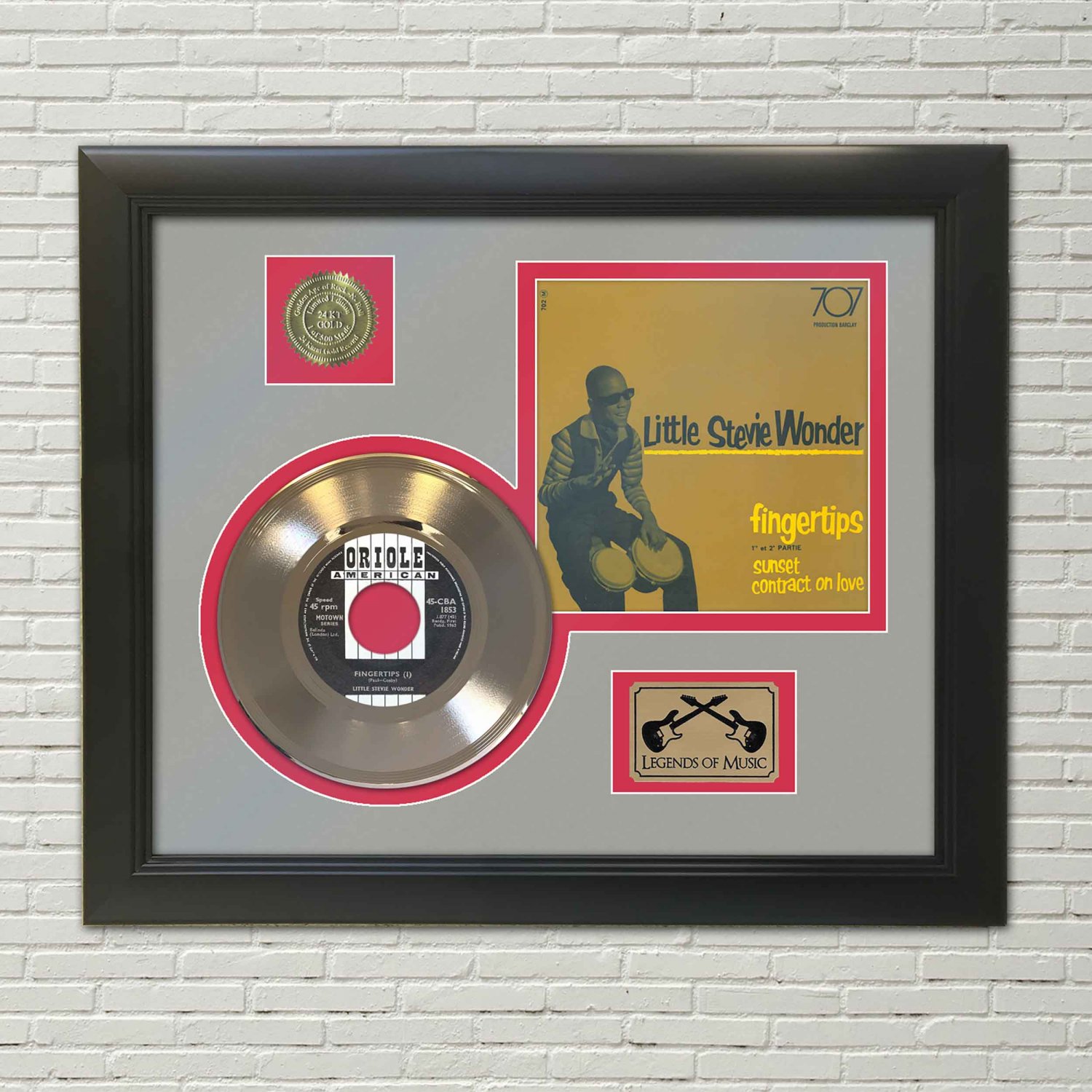 STEVIE WONDER "Fingertips"  Framed Picture Sleeve Gold 45 Record Display