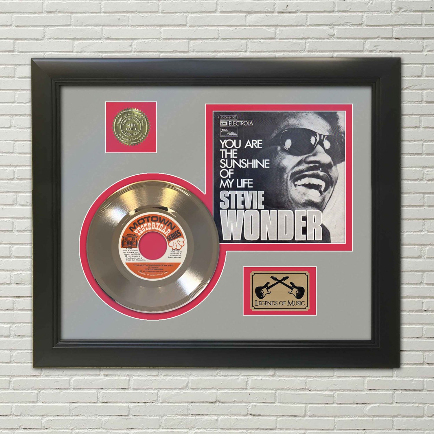 STEVIE WONDER "You Are the Sunshine"  Framed Picture Sleeve Gold 45 Record Display