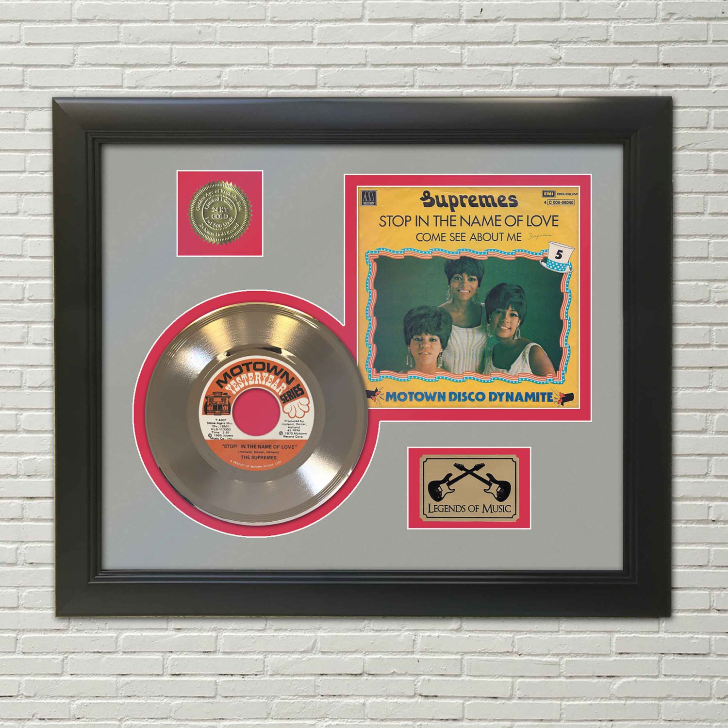 THE SURPREMES "Stop! In the Name of Love" Framed Picture Sleeve Gold 45 Record Display