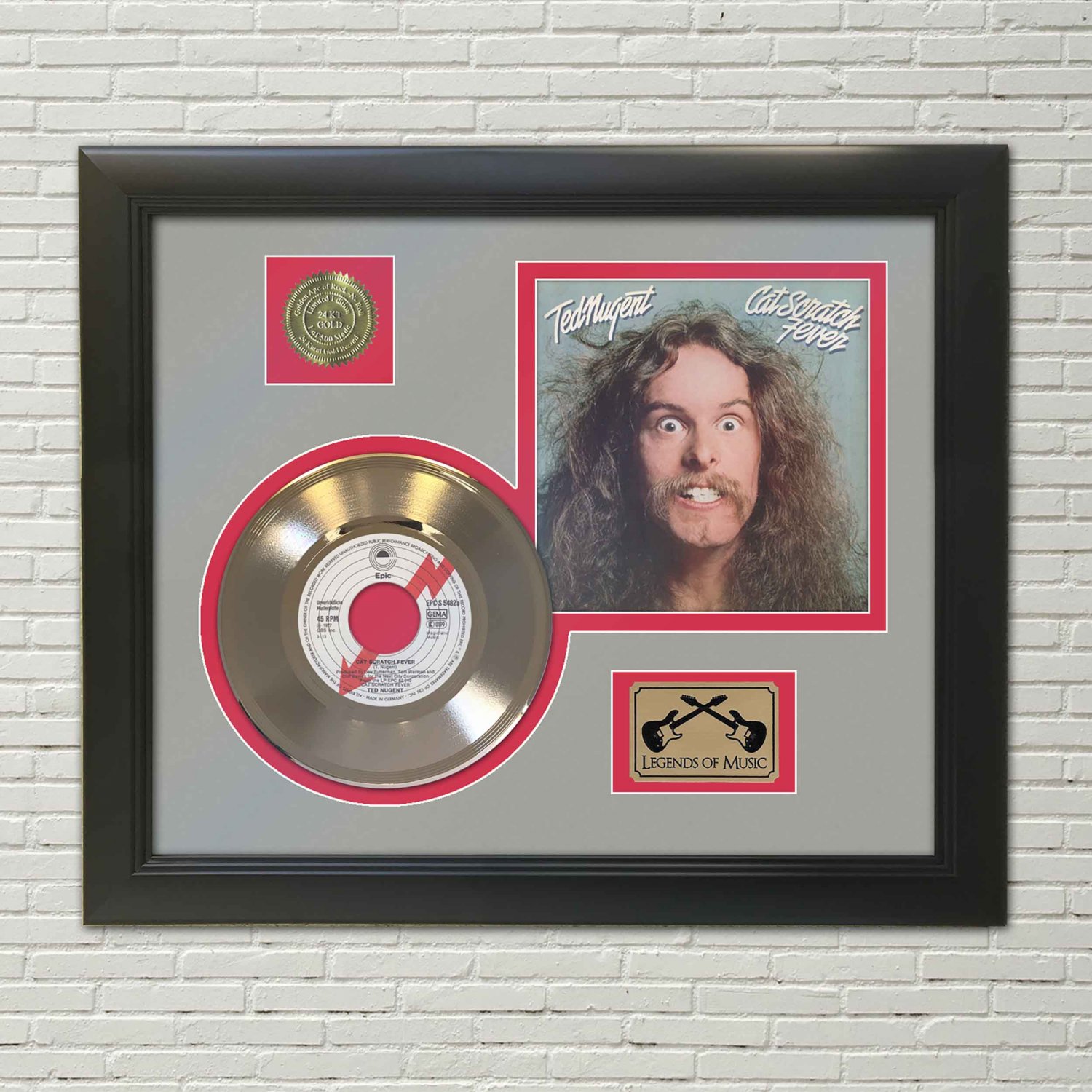 TED NUGET "Cat Scratch Fever"  Framed Picture Sleeve Gold 45 Record Display