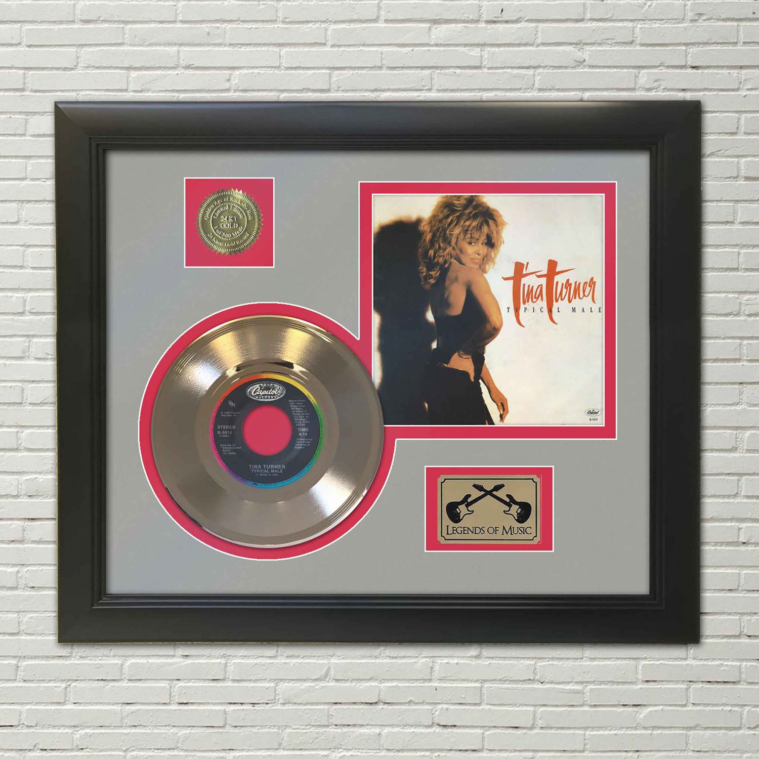 TINA TURNER "Typical Male"  Framed Picture Sleeve Gold 45 Record Display