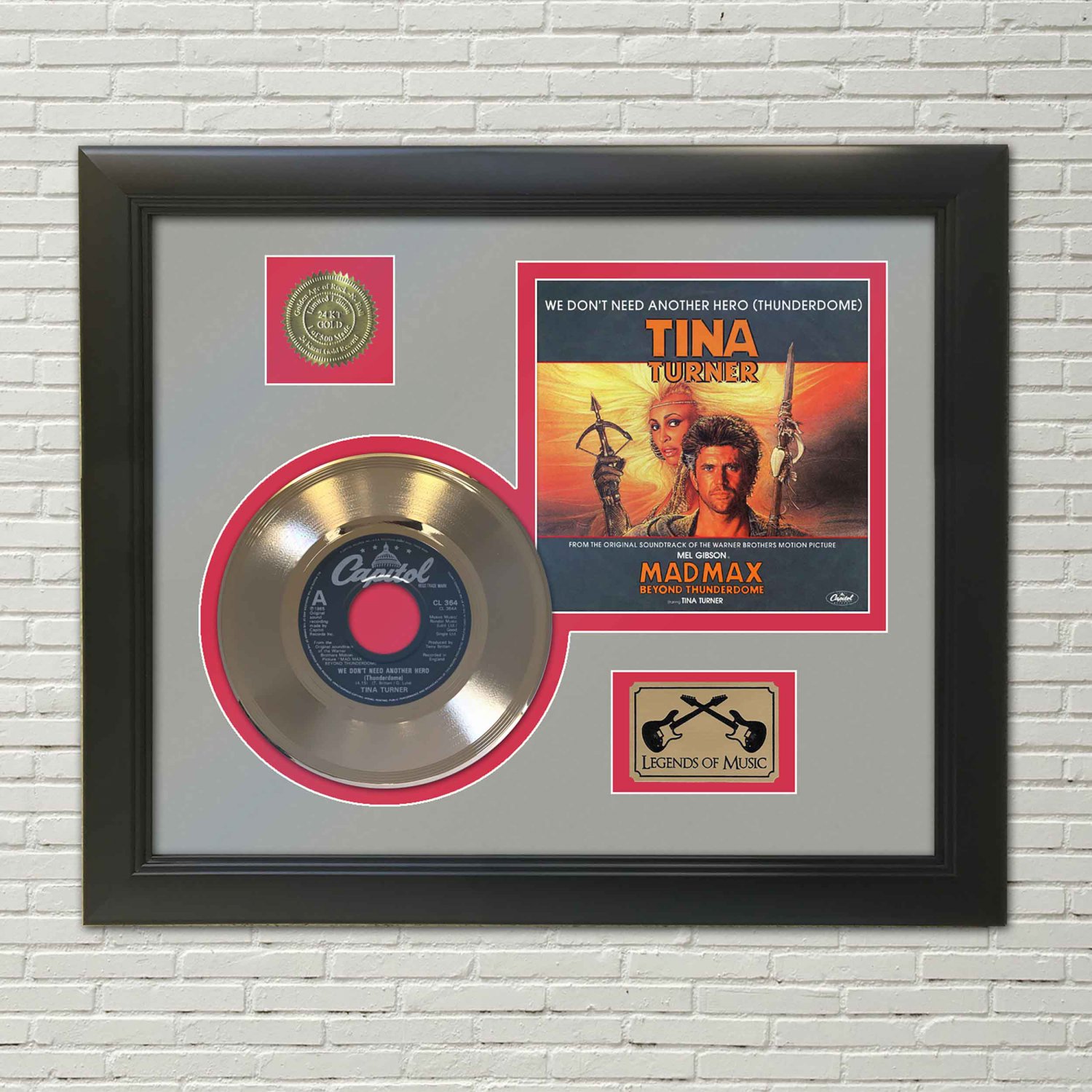 TINA TURNER "We Donâ��t Need Another Hero"  Framed Picture Sleeve Gold 45 Record Display