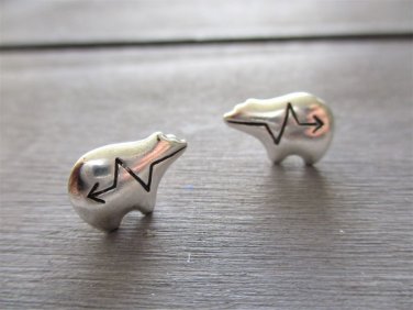 New Sterling Silver Heartline Bear Stud / Post Earrings, Unisex, 1/2"