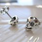 New Sterling Silver Sugar Skull Skeleton Stud / Post Earrings, Unisex, 3/8"