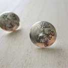 New Sterling Silver KOKOPELLI Button Stud / Post Earrings, Unisex, 3/4"