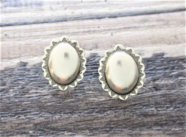 New Sterling Silver Southwest Oval Concho Stud / Post Earrings, Unisex, 5/16"