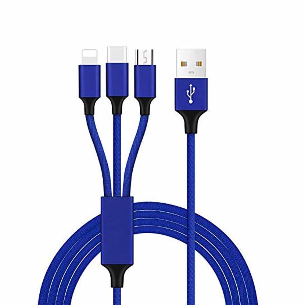 Tghazcc One Drag Three Data Lines Fast Charge Three in One Data Line Mobile Phone charging Blue