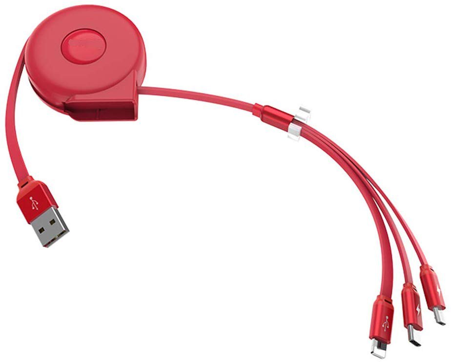 Tghazcc Multi Retractable Fast Charger Cord,Multiple Charging CableUSB with Type-C iOS Micro USB Red
