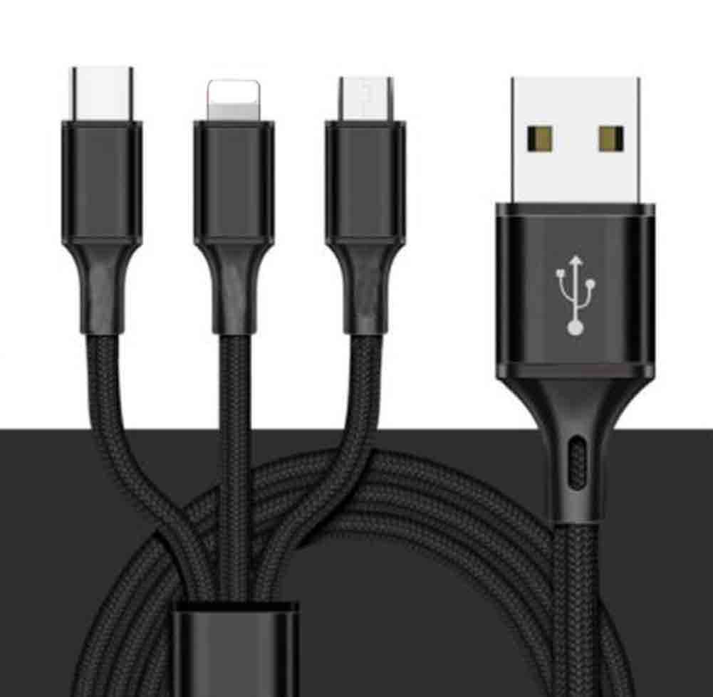 Tghazcc One Drag Three Data Lines Fast Charge Three in One Data Line Mobile Phone charging Black