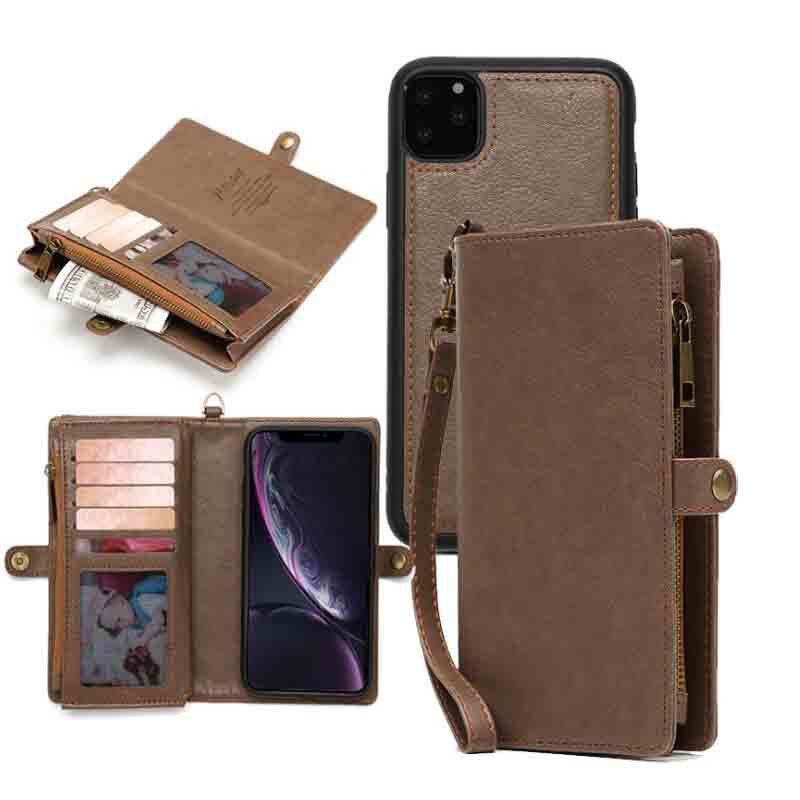 Tghazcc 11 Pro Max Case with Credit Card Holder Slot Wrist Strap Leather Protective Cover Brown
