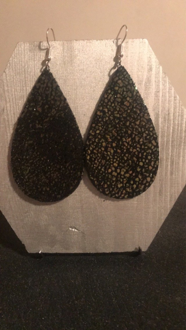 Black Shimmer Teardrop Earrings