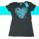SAN JOSE SHARKS WOMENS VINTAGE RETRO I HEART SHARKS HOCKEY GLITTER FASHION SHIRT