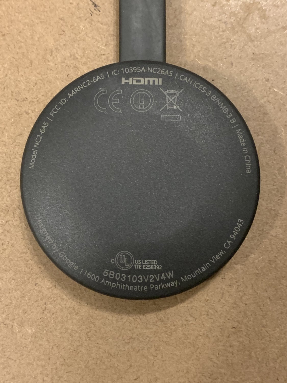 Google Chromecast Streaming Media Device NC26A5 Cast firmware vers 1.